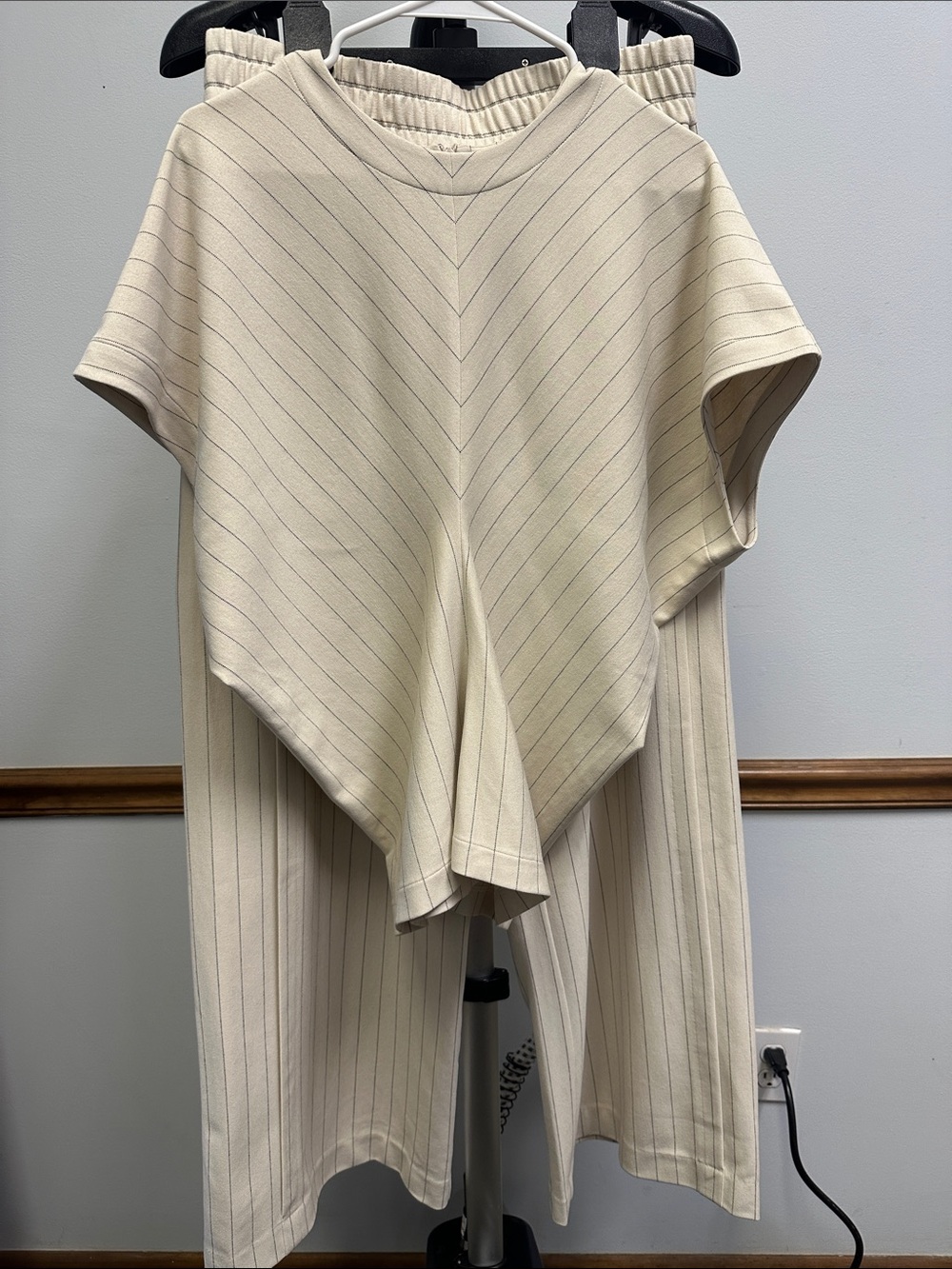 COS Cream Pinstripe Knit Jumpsuit Set - Women's Two-Piece